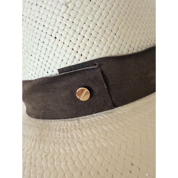Janessa Leone Marcell Hat M Bleach White Straw Fedora Brown Suede Band USA Chic main image 4